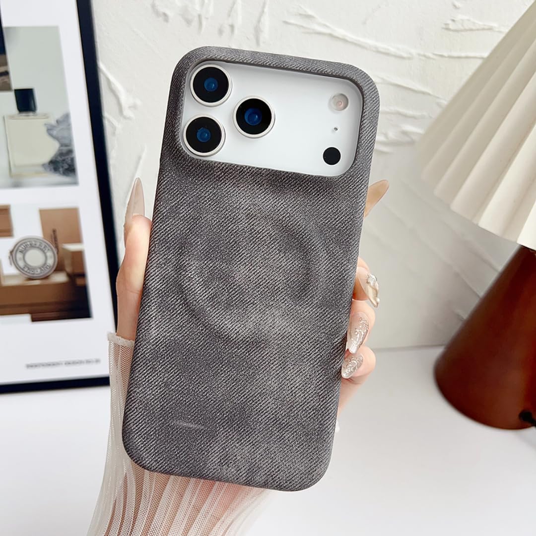 Funda magnética de Mezclilla para iPhone 14 Plus, a Prueba de Golpes, sin Bordes, con ventilación (para iPhone 14 Plus/Gris Ahumado)