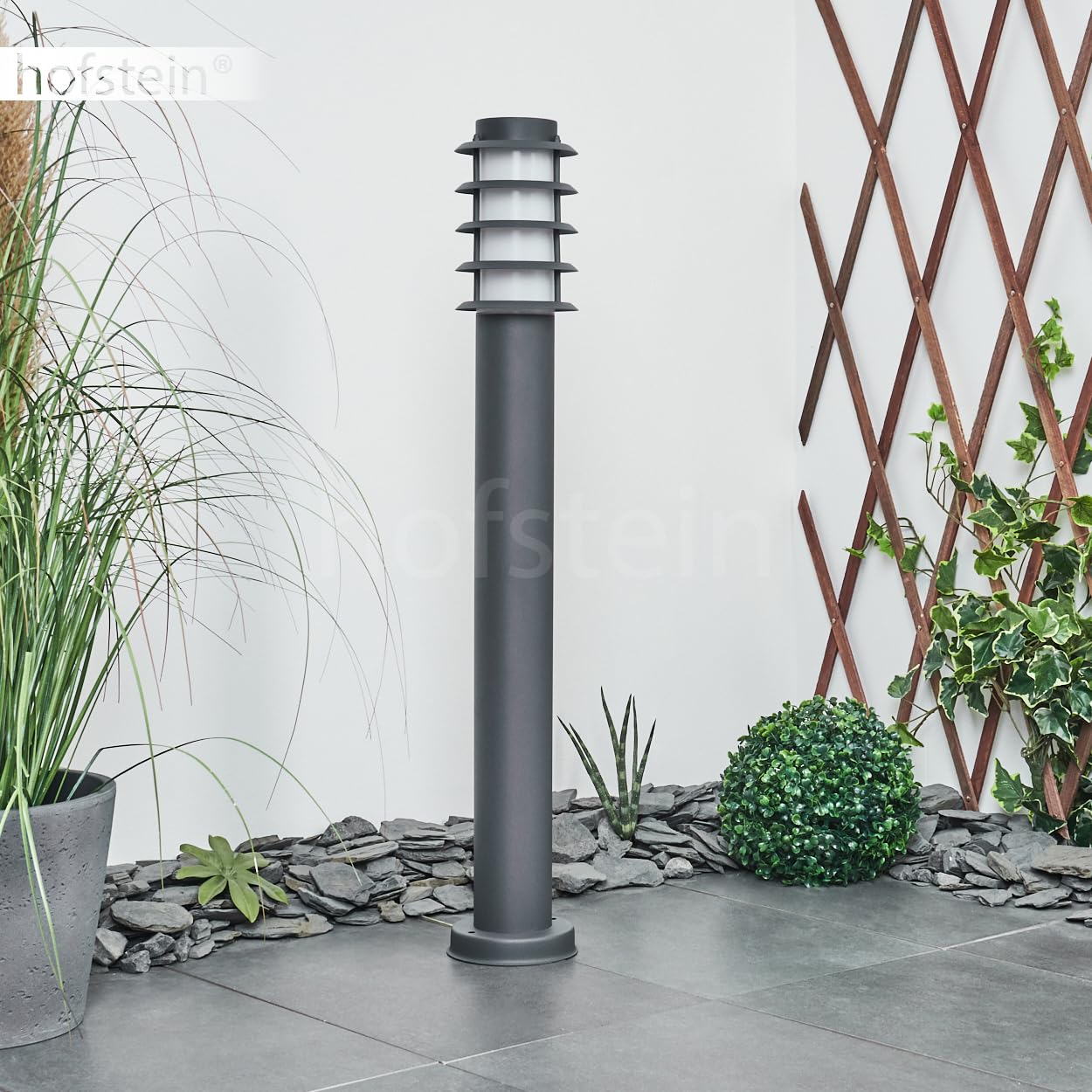 HOFSTEIN Lampa zewnętrzna Tunes, nowoczesna lampa cokołowa z metalu/tworzywa sztucznego w kolorze antracytowym/białym, lampa ścieżkowa 80 cm, lampa ogrodowa, E27, oświetlenie ogrodowe IP44, bez