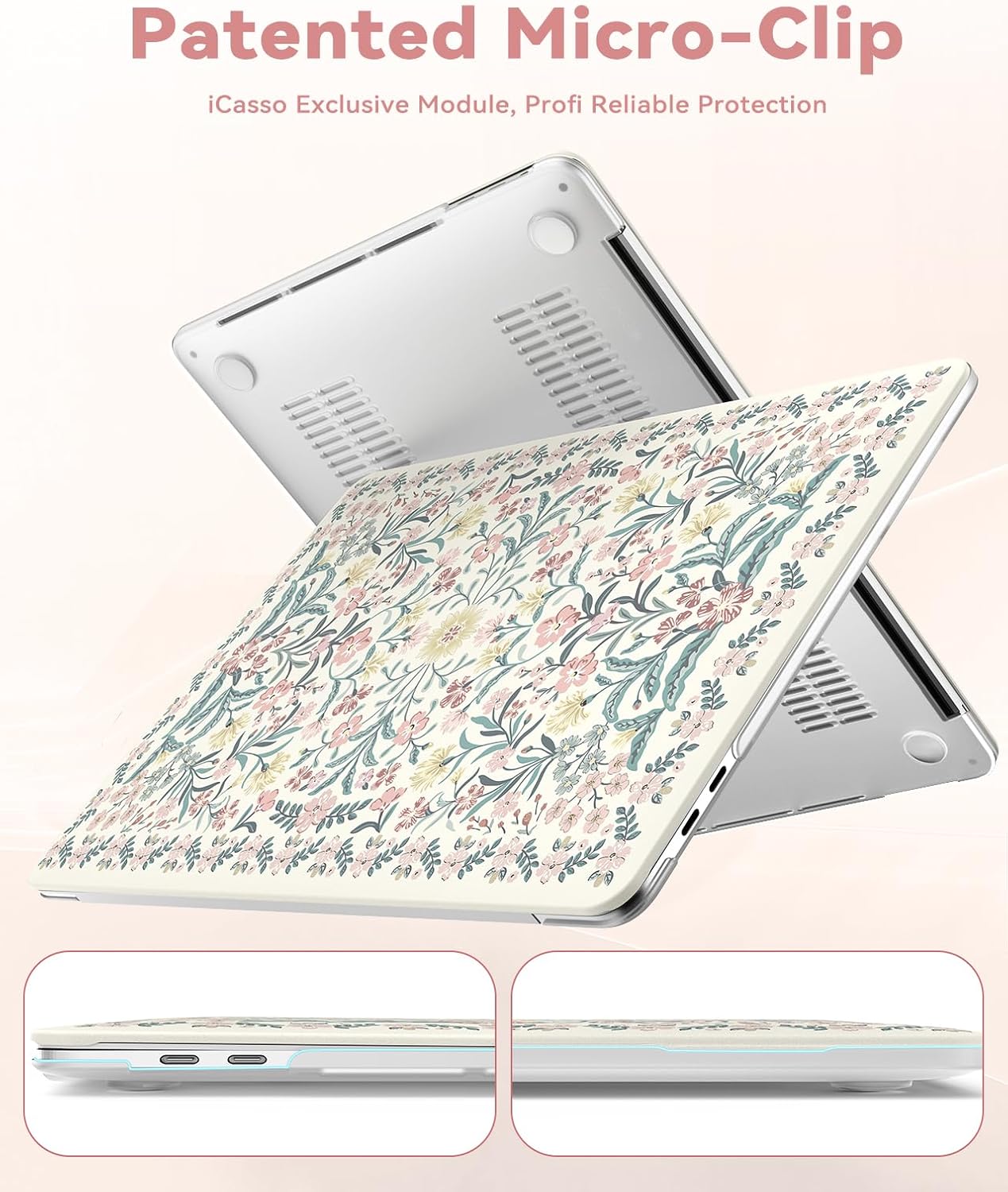 iCasso for MacBook Pro 13 inch Case M2 2025, 2024-2016 A2338 M1 A2251 A2289 A2159 A1989 A1708 A1706, Slim Anti-Scratch Protective Plastic Hard Shell Case+Keyboard Cover for Mac Pro 13''-Pink Floral - Image 5