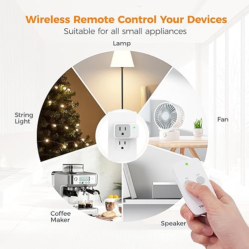 Miniatura 3 de TESSAN - Toma de control remoto, interruptor de luz de toma de corriente inalámbrico, enchufe de pared con interruptor de encendidoapagado para