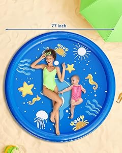 Sebor Splash Pad for Toddlers, 77" Sprinkler for Kids, Thicken Baby Pool Water Mat, Fun Summer Outdoor Water Toys for Toddlers 4-6,Blue