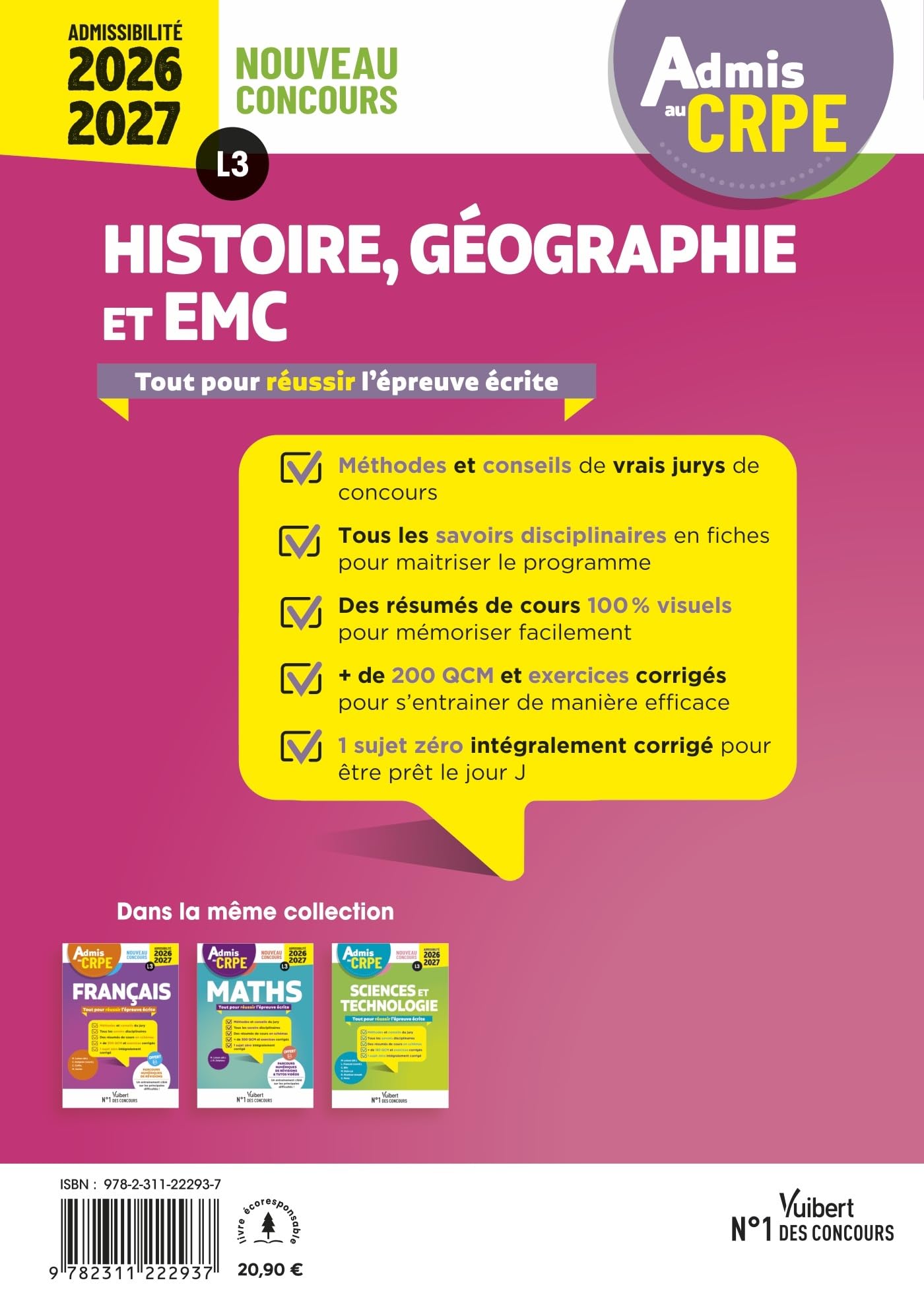 Admis au CRPE 2026-2027 - Epreuve écrite d’admissibilité L3 - Histoire Géographie EMC: Toutes les clés de la réussite