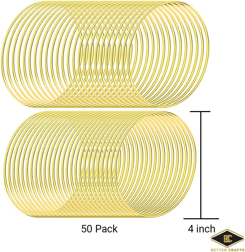 50 Pieces 4 Inch Gold Metal Rings for Crafts, Macrame Hoops for DIY Wall Hanging Dream Catcher Metal Floral Hoop for Weddings