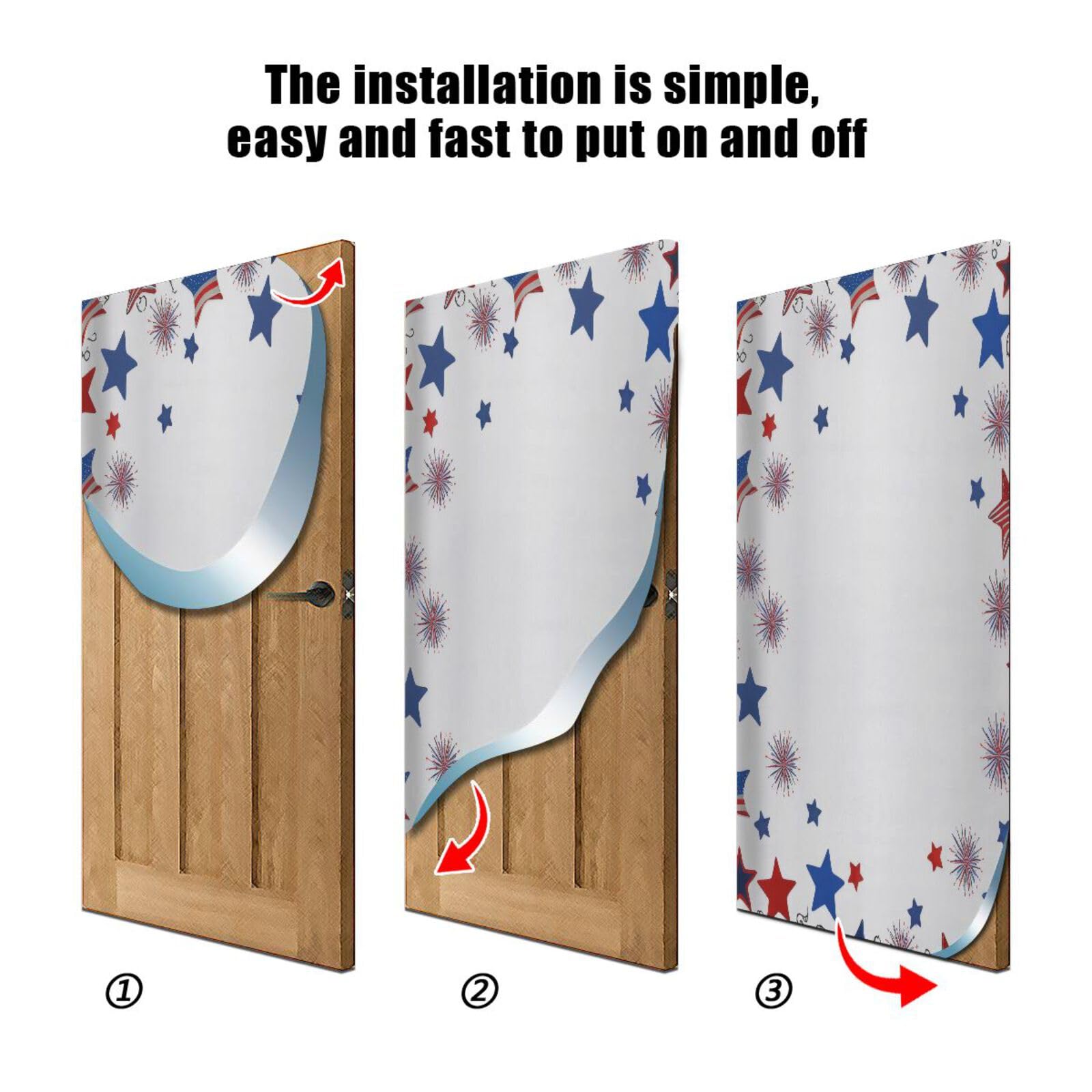 FLildon Patriotic Stars Independence Day Door Cover Decoration, 4th of July Party Accessory Porch Decor for Festive Ornament Room Door Covers 32 x 79 Inch