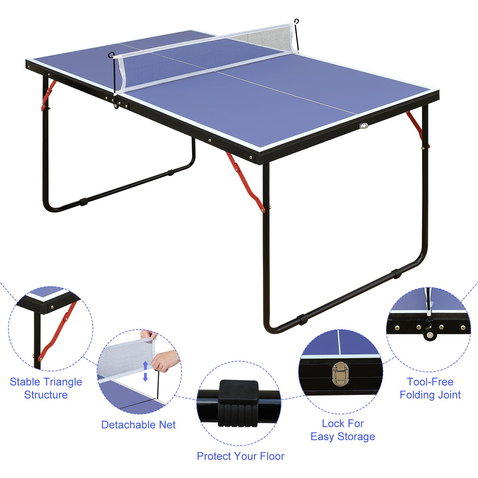 Platzsparend Faltbarer Tischtennis-Tisch 137,2 cm mit Netz, 2 Schlägern und 3 Bällen für Indoor & Outdoor