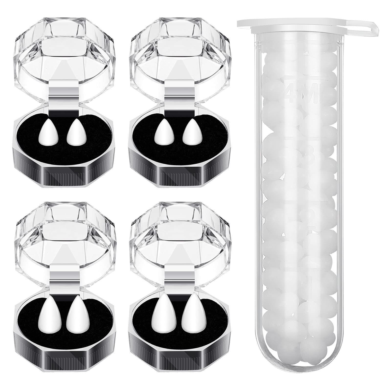 Zhanmai 4 Pairs Vampire Fangs Fake with Adhesive Halloween Cosplay Props White Horror False Teeth Party Favors Accessories(13 Mm, 15 Mm, 17 mm)