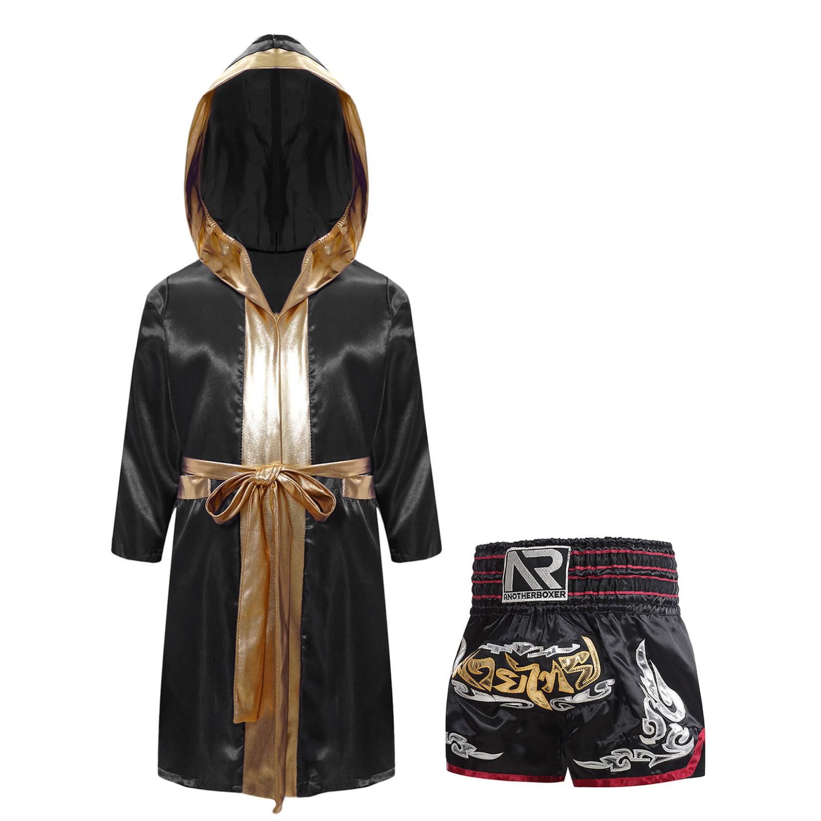 Runhomal Conjunto de pantalones cortos de boxeo para niño bata entrenamiento boxing MMA Muay Thai 9-10 Años