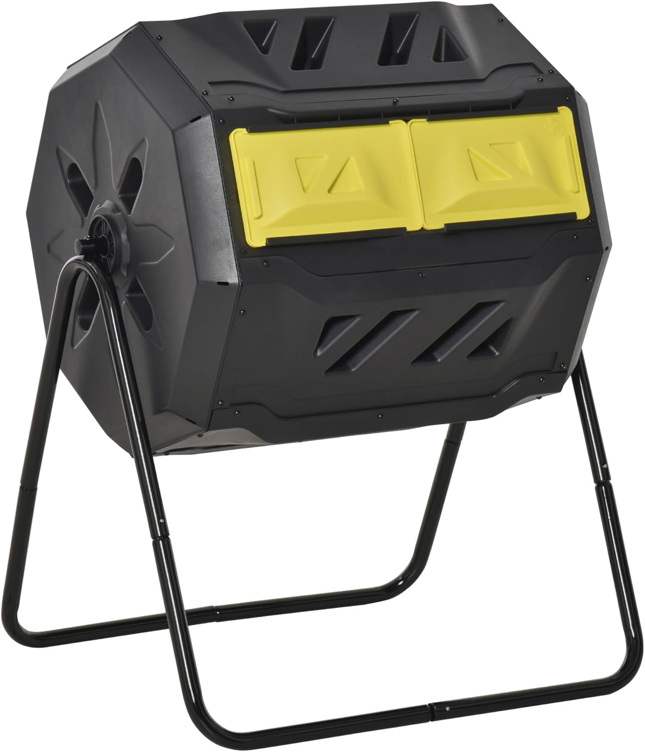 Dual Chamber Rotating Compost Bin 360° Rotating Composter (42.3 Gallon) - Outdoor, Yellow