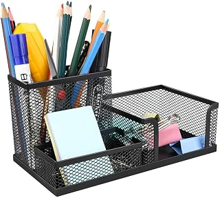 QUICK UNBOX 3 Compartment Metal Mesh Desk Organizer Stationary Storage Stand Pen, Pencil Holder for Office, Home, and Stud... Price In India