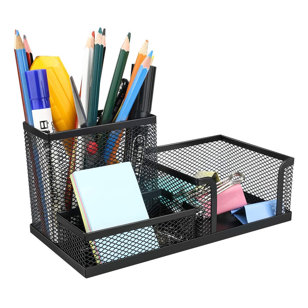 QUICK UNBOX 3 Compartment Metal Mesh Desk Organizer Stationary Storage Stand Pen, Pencil Holder for Office, Home, and Stud...