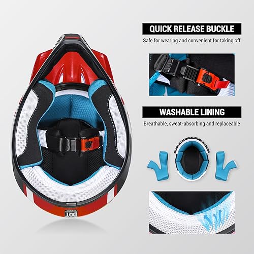 Miniatura 5 de Casco de motocross para jóvenes, certificado por DOT, casco de motocicleta de cara completa para todoterreno, cuatrimoto, paseos en la calle,