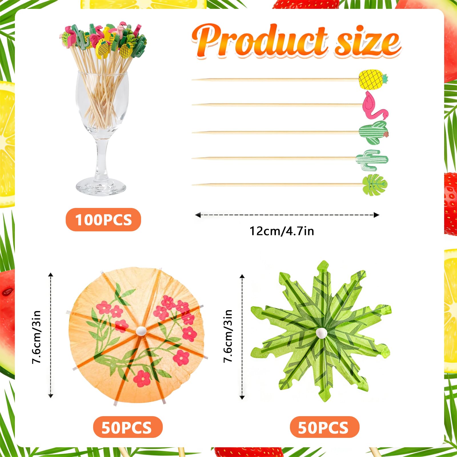 Ombrellini Cocktail in Carta 200 Pezzi, Stuzzicadenti Cocktail Decorativi, Accessori Aperitivo Tropicali Hawaiani, per Estate, Feste, Dessert e Frutta