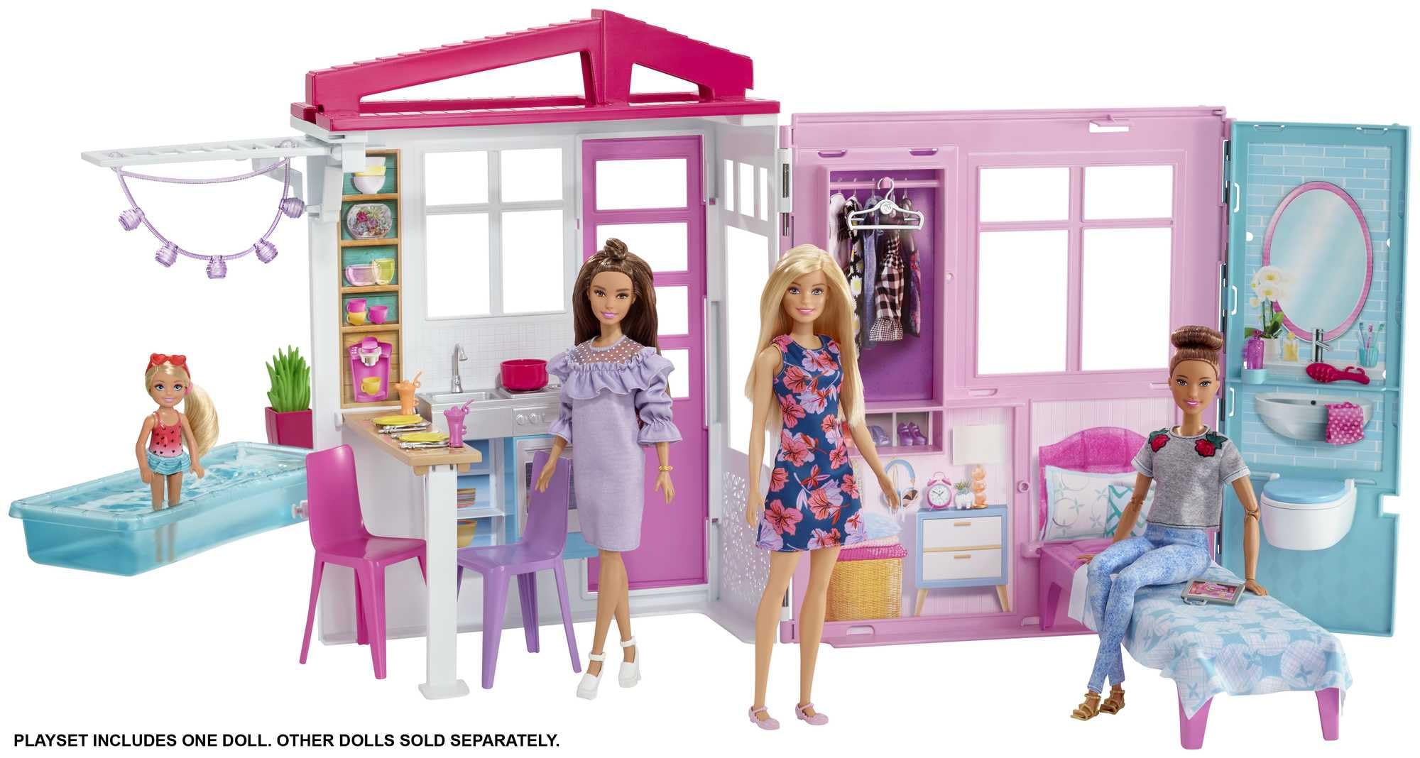 Barbie ​Loft con Bambola, Casa a 1 Piano, Portatile con Piscina e Accessori, Giocattolo per Bambine da 3 + Anni, Packaging Online, GWY84