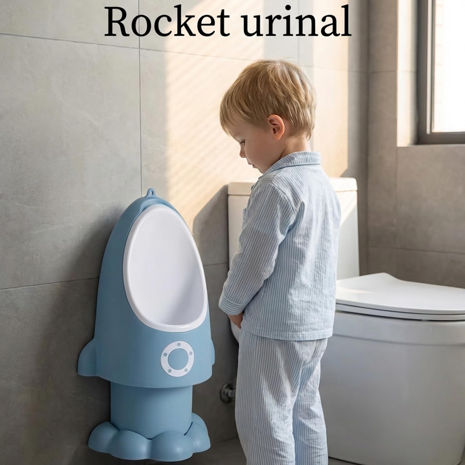 Kleinkind-Urinal, verstellbares, spritzwassergeschütztes Baby-Töpfchen mit lustiger Cartoon-Form zum Aufhängen/Stehen, leicht zu reinigendes Trainings-Töpfchen für Jungen von 1–6 Jahren, Wathet | Win