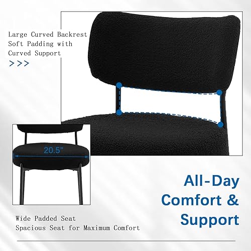 Miniatura 6 de Boucle - Juego de 4 sillas de comedor modernas de mediados de siglo con respaldo curvado y marco de metal, sillas de comedor tapizadas redondas para