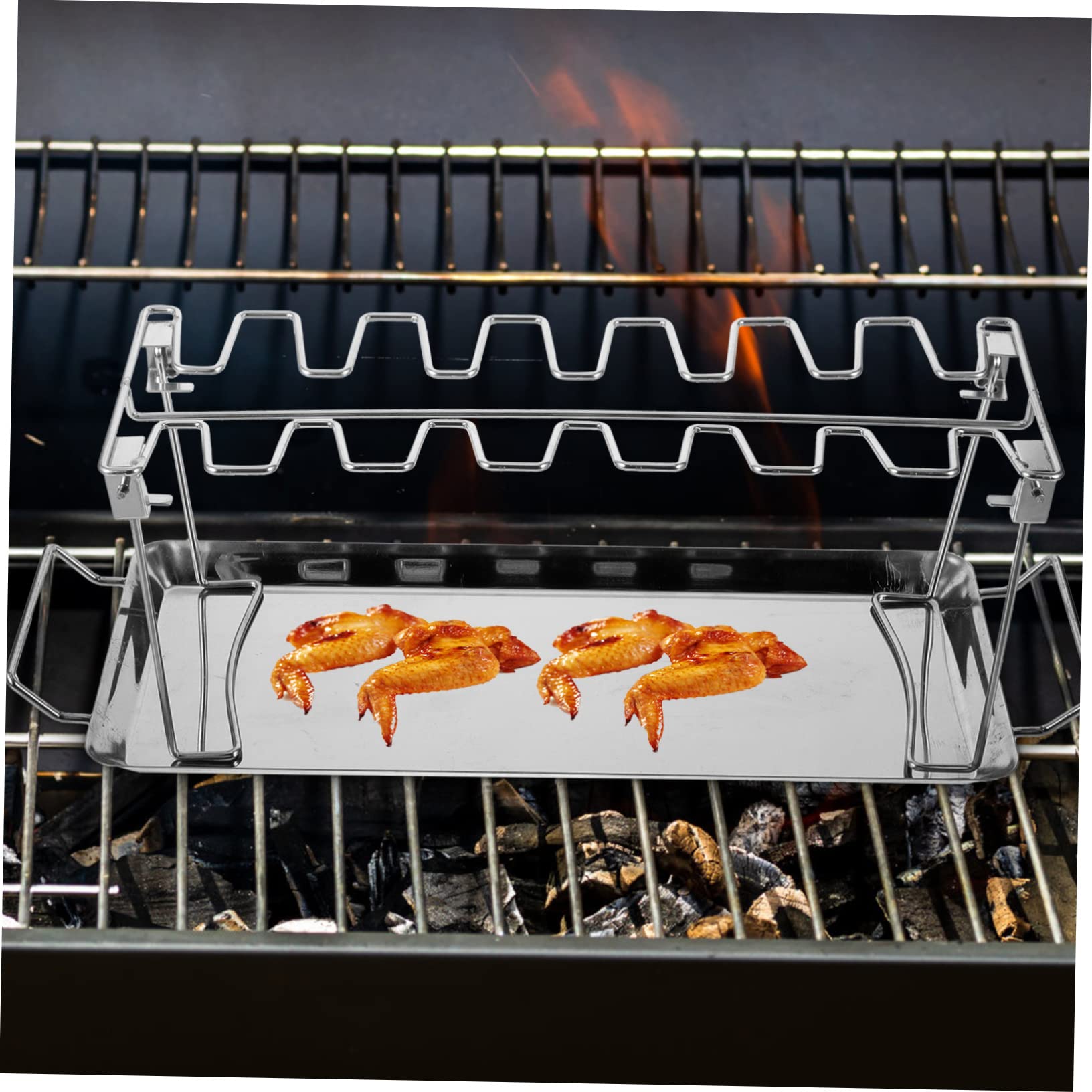 Toyvian Barbecue in Acciaio Inox Di Forchette Per Grigliare Vassoio Per Arrostire Supporto Per Cosce Di Pollo Forchette Per Tacchini Spiedini Portatili Per Bistecche Per Affumicare Leccard