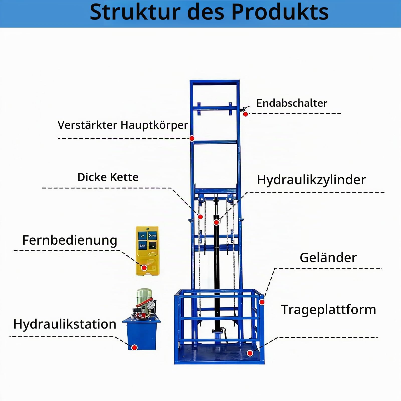 Hydraulische Hebebühne mit verstellbarer Höhe, wandmontierter Lastenaufzug für Garagen, Lager und Häuser