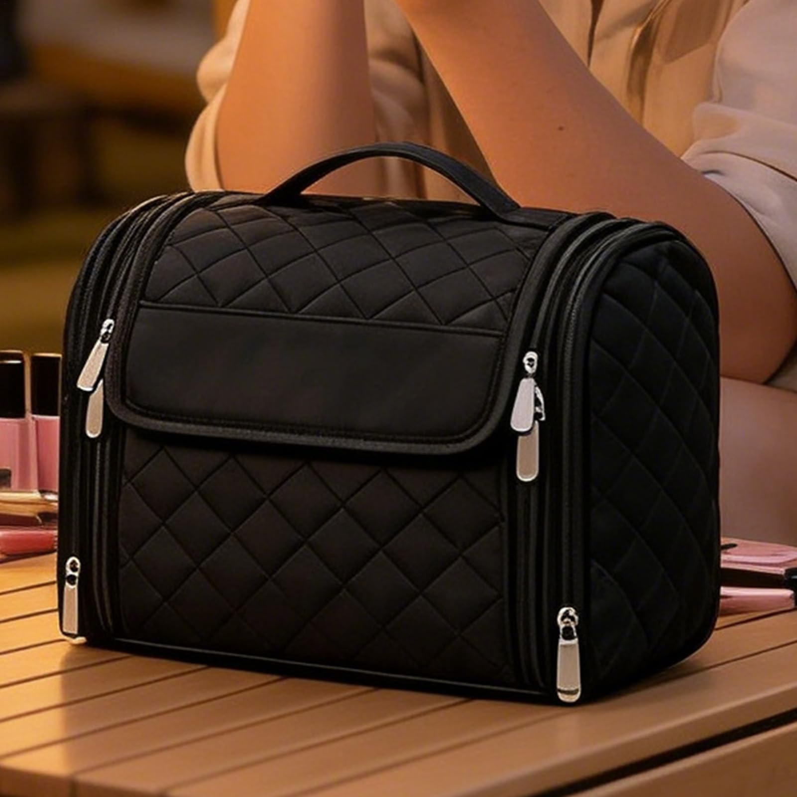Necessaire da Viaggio Organizer Trucco Appendibile con Gancio | Pochette cosmetici da viaggio Per Viaggi Business Bagno Hotel Palestra Doccia Aereo Bagaglio a Mano