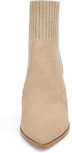 Miniatura 2 de Ermonn Botines de tacón alto con punta puntiaguda para mujer, con cremallera, tacón grueso, tejido elástico, para otoño e invierno