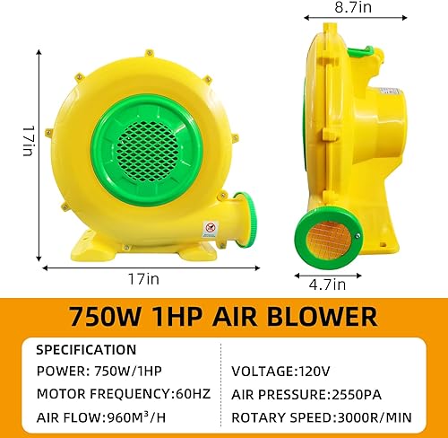 Miniatura 2 de Soplador de aire de 750 W, potente soplador inflable de casa de rebote, bomba de ventilador eléctrica portátil perfecta para cabina de pintura al