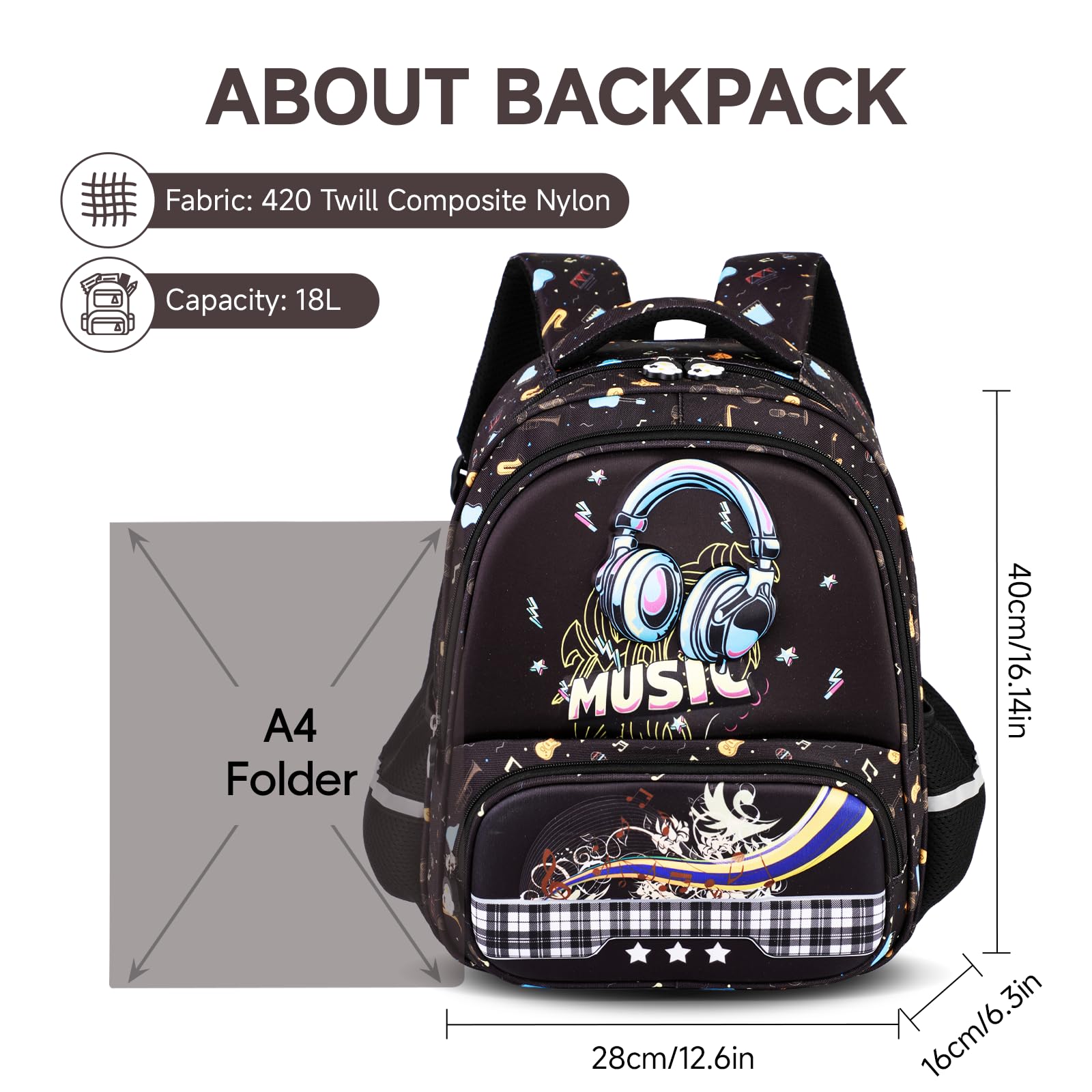 Amythe Zaino Scuola Ragazzi Classi da 1 a 5 Scomparto Laptop Moda, Cuffie | Traspirante Viaggio Riflettente Impermeabile Cinturino Pettorale Cuffie Daypack Multitasche Capiente Resistente per Scuola