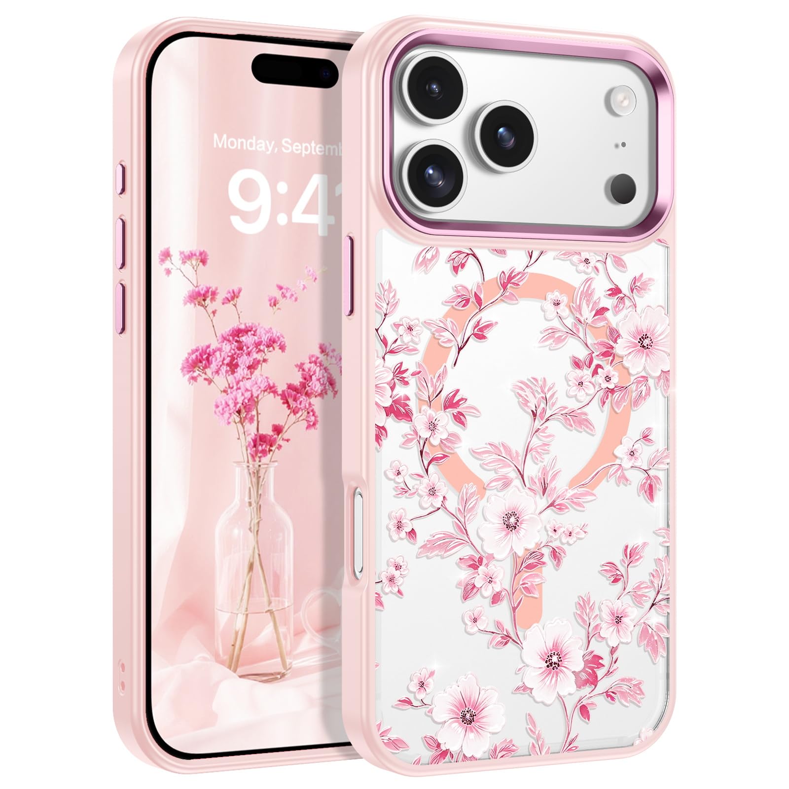 Coque iPhone 17 Pro transparente fleurie compatible MagSafe VENINGO - 8