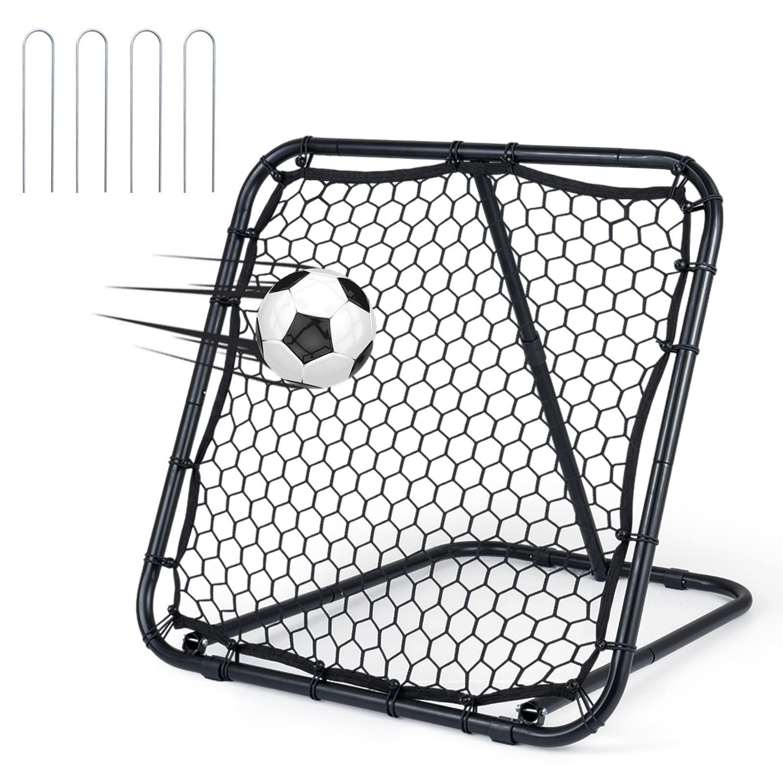 COSTWAY Foldable Football Rebounder Net, Football Training Net with Metal Frame, Adjustable Soccer Target Goal for Kids to Practice, Play Games in Playground, Backyard (Black, 101 x 96 x 96.5 cm)