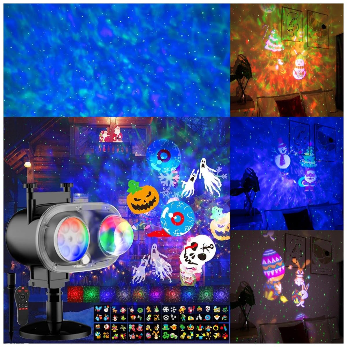 Projektor Weihnachten, Weihnachten Halloween or Lichter Outdoor 3D Welle & 16 Muster Wasserdicht or for Indoor Halloween Urlaub(Ripple Without Laser)
