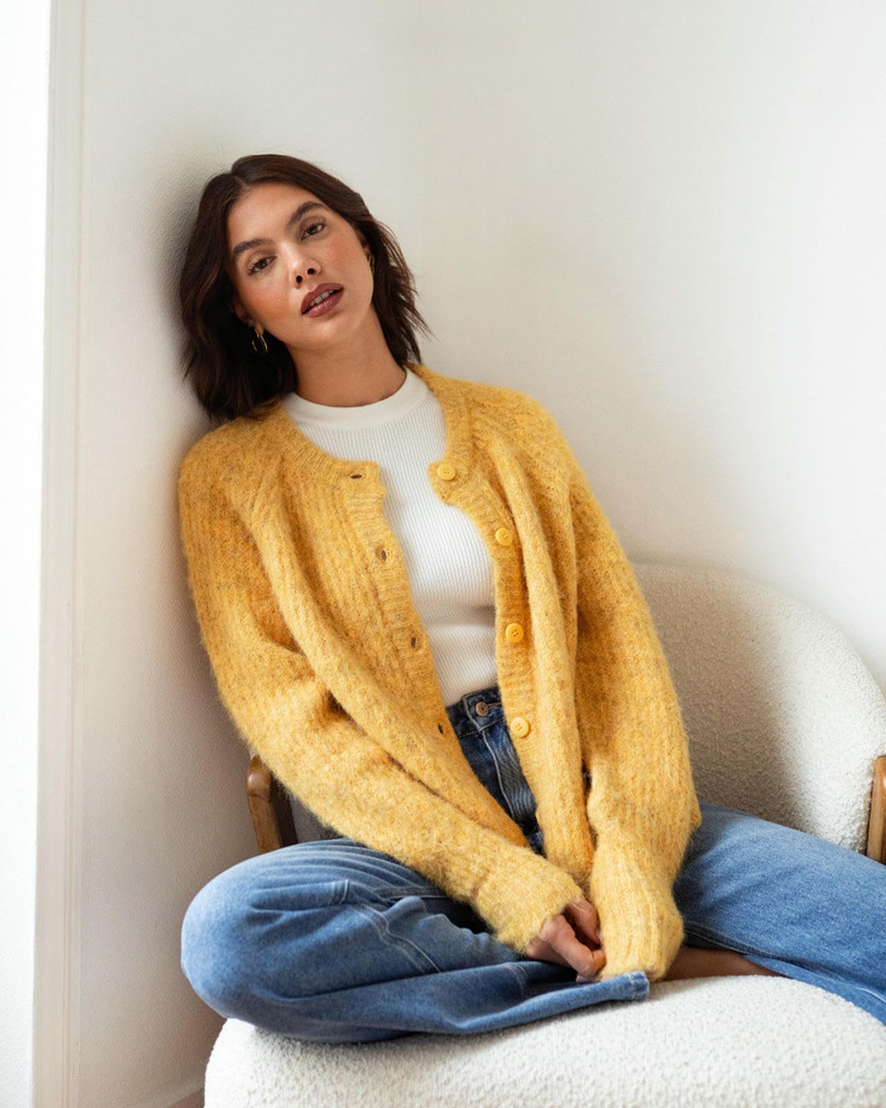 Maglioni Maglione da Donna A Maniche Lunghe Lavorato Maglia Sexy, Perfetto per L'autunno E l'inverno -Giallo-l