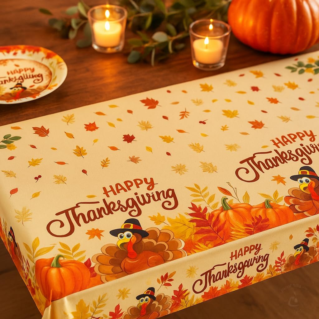 Thanksgiving Party Supplies Set 170pcs for 24 Guests – Plates, Cups, Napkins, Cutlery, Tablecloth, Straws & Bunting – Disposable Dinnerware for Fall, Friendsgiving & Holiday Parties