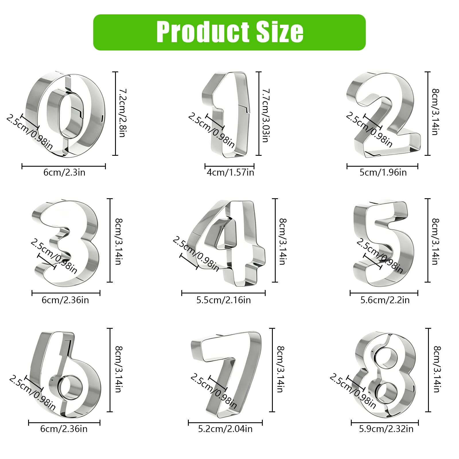 Emportepièces Chiffres 9 Pièces, en Acier Inoxydable avec les Chiffres 0 à 9, Pour Biscuits, Petits Gâteaux et Décoration de Gâteaux - 3