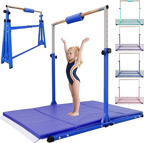 Miniatura 7 de Barra de gimnasia plegable para niños de 3 a 15 años  Barra de gimnasia  Longitud de la base 5 pies6 pies, altura ajustable, equipo de gimnasia para