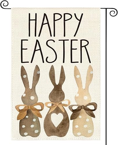 AVOIN colorlife Bandera de jardín de conejo con diseño de lunares de Feliz Pascua 12 x 18 pulgadas doble cara exterior corazón de amor conejito con