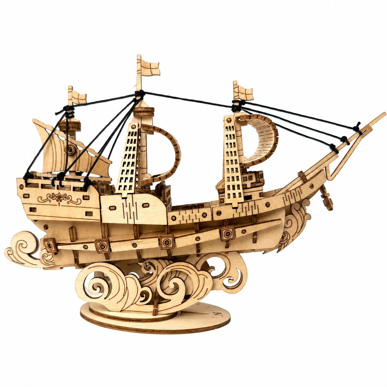 Solvenic 3D Wooden Boat Puzzle for Adults & Teens, Laser Cut Wooden Model Ship Building Kit, DIY Sailing Ship Construction Puzzle, Wooden Craft Assembly Model Kit, Nautical Home Decor Gift