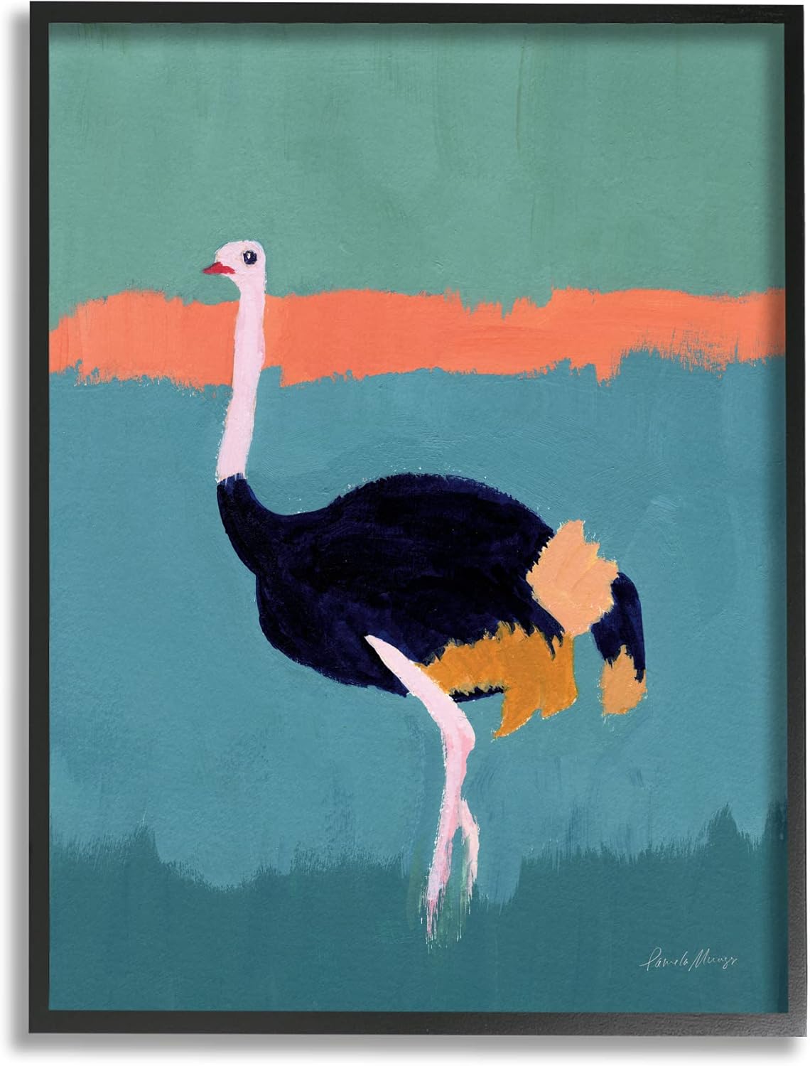 Stupell Industries Modern Ostrich Wildlife Painting Framed Wall Art, Design by Pamela Munger