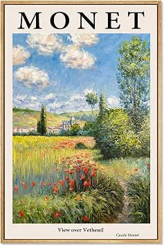 Eliko Monet Wall Art,Claude Monet Print Framed,The Garden Of Monet At Argenteuil Painting,Claude Monet Wall Decor-16 x24 Natural Framed