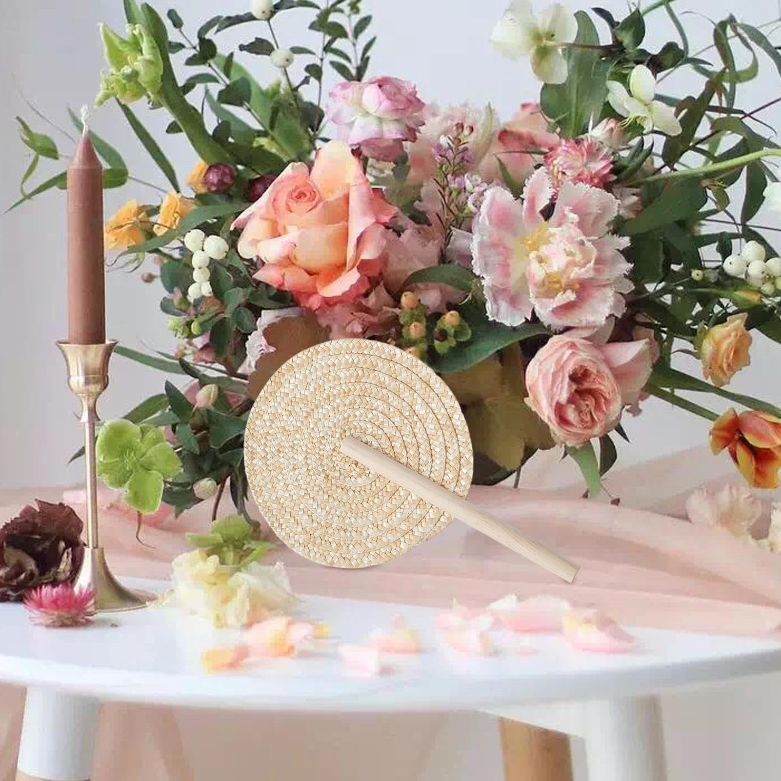 Generisch Wachlarze z liści palmowych, 6 sztuk przenośnych wachlarzy weselnych Raffia, styl boho, naturalne prezenty ślubne, rustykalna dekoracja mieszkania, na święta, urodziny, uroczystości, do domu