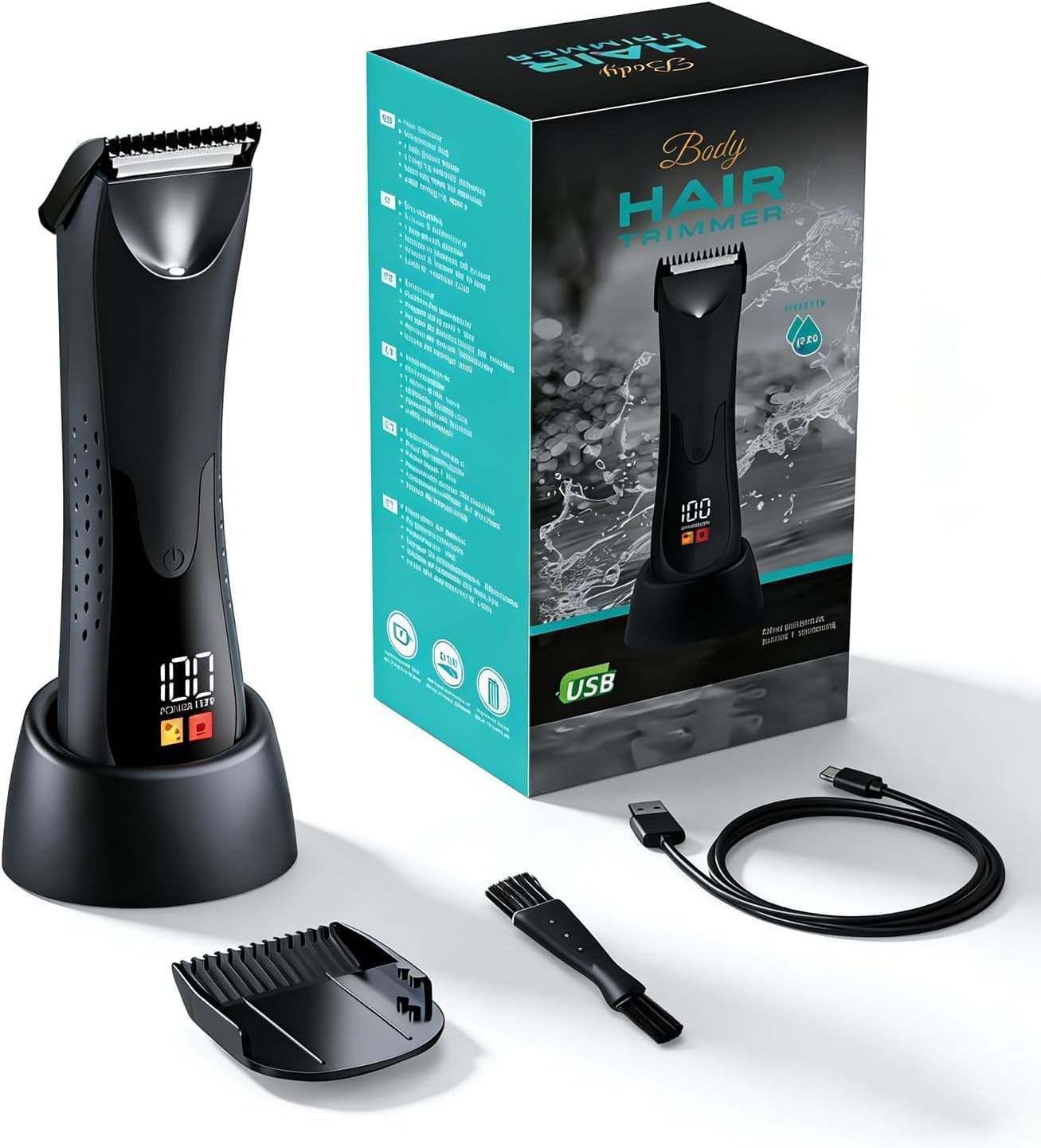 Body Trimmer for Men - Waterproof Pubic Hair Trimmer for Men with Ceramic Blade Heads, Ball Shaver for Private Parts, LED Light & Display, Body Shavers Groomer Wet & Dry Use