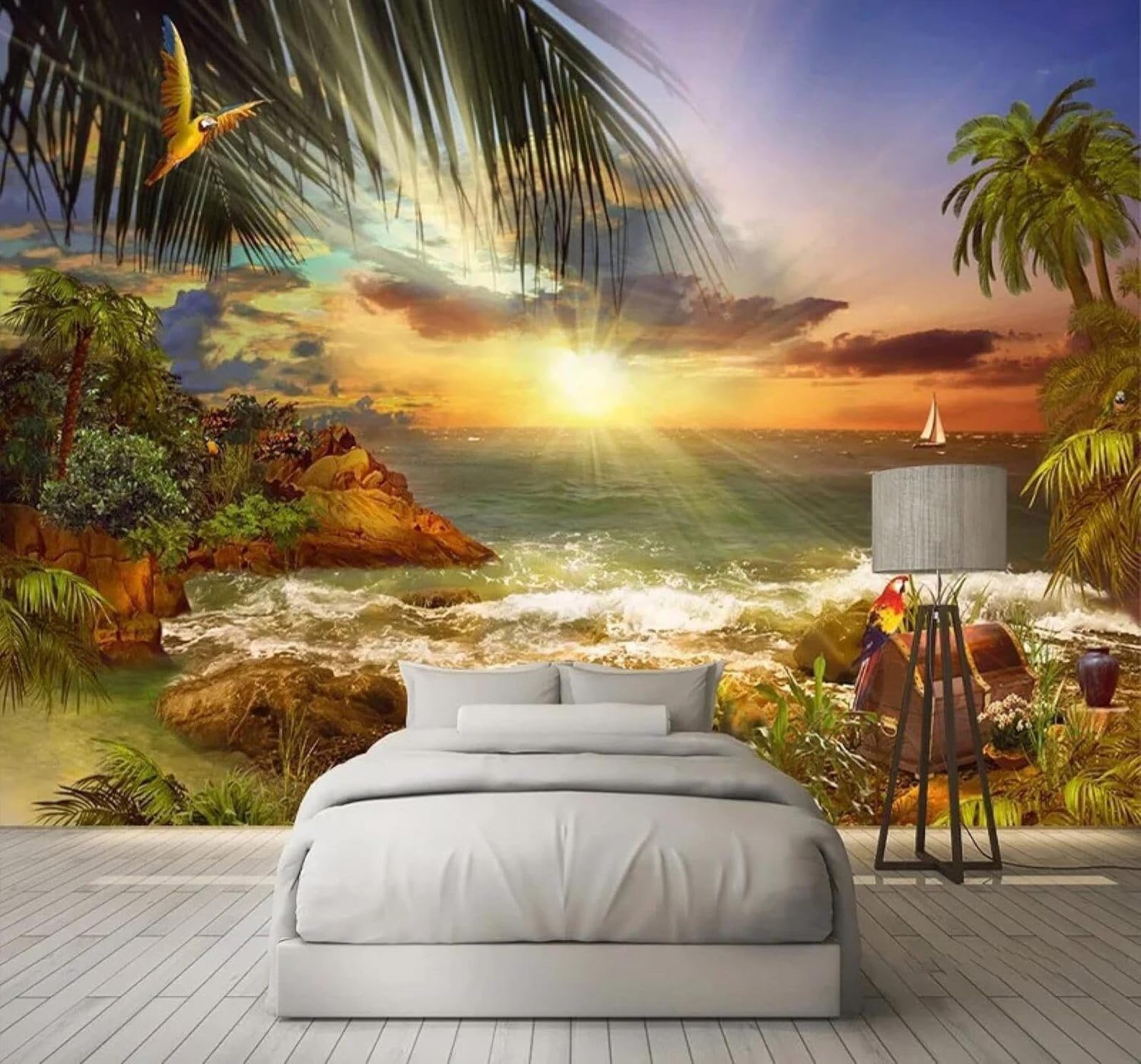 XLMING Beautiful Sunset Island Beach Seascape 3D Wallpaper Luxury Home Dining Decor Paste Sofa Living Room The Wall for Bedroom Mural-200cm×140cm
