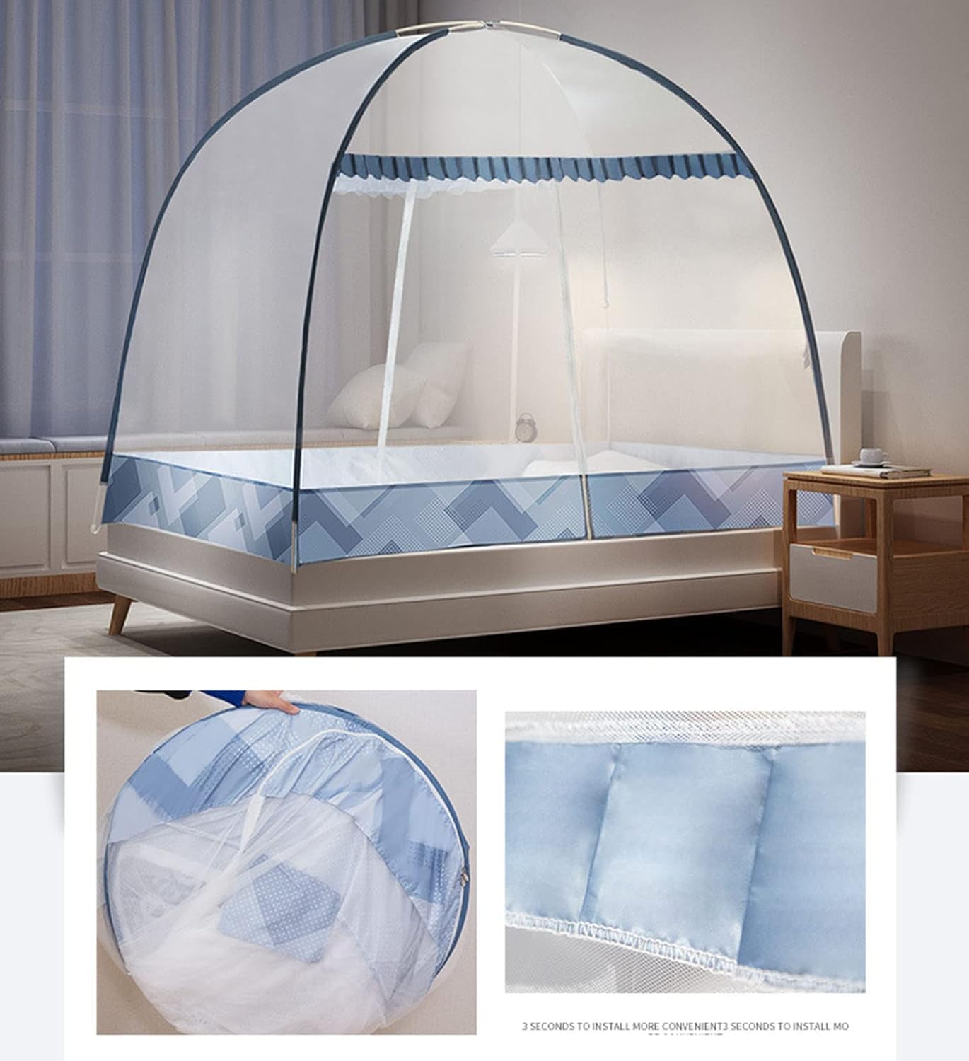 Mosquitera Plegable para Cama Individual/Doble, mosquitera portátil de Viaje de Doble Puerta con Parte Inferior de Red, fácil de Instalar, Tienda de campaña con mosquitera emergente para Uso