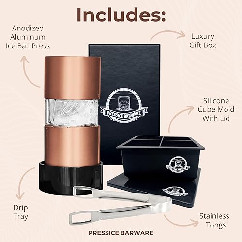 Miniatura 10 de Pressice Barware Prensa de bolas de hielo, haz sin esfuerzo bolas de hielo gigantes de 2.3 pulgadas, incluye prensa de hielo de aluminio de grado