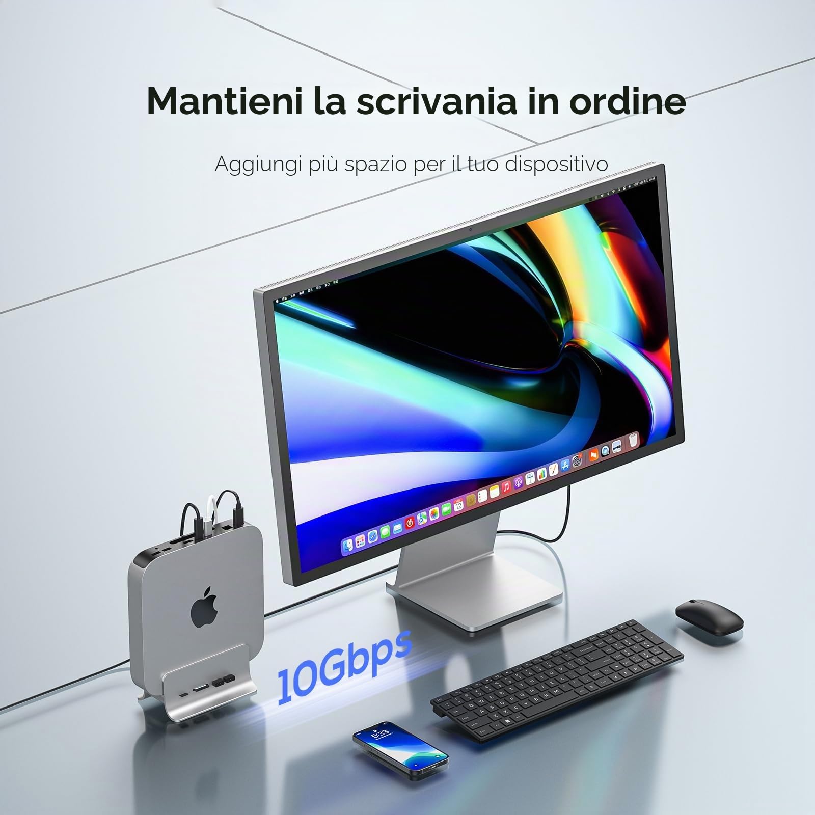 Hub USB C per Mac mini M1/M2, hub USB con supporto per SSD M.2 NVMe | PULWTOP Adattatore hub USB con 2X USB C 10 Gbps, lettore di schede SD/TF, SSD M.2 (SSD Non Incluso)