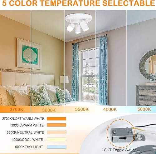 Miniatura 2 de CLOUDY BAY 5CCT - Foco de techo direccional de 3 luces, cabezales de luz LED regulables, CRI90+, 2100Lm para pasillo y cocina, color blanco