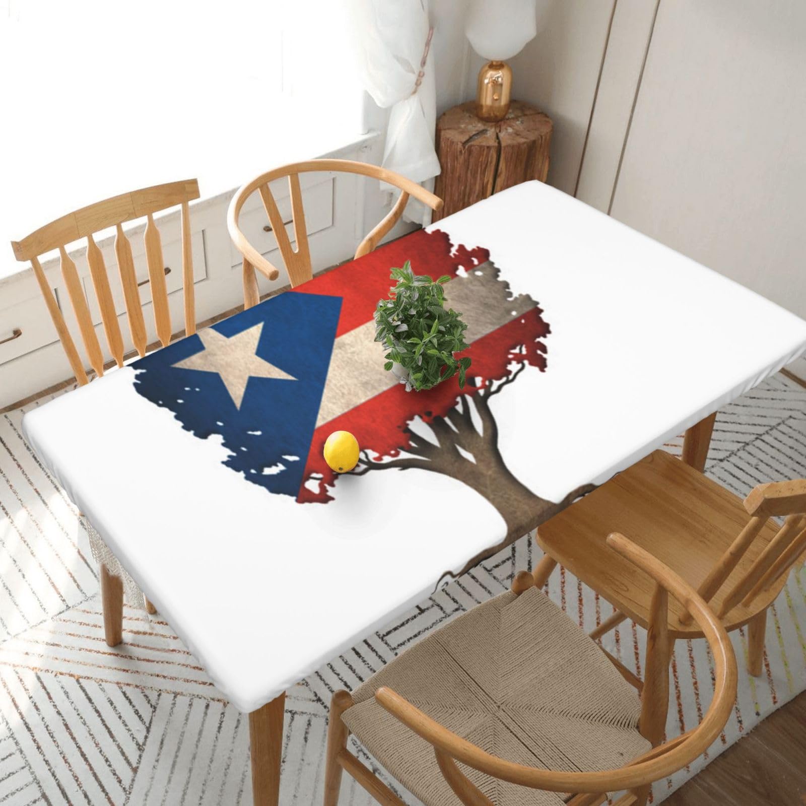 BNVSADC Tree of Life with Puerto Rican Flag Printed 5FT Tablecloth Polyester Kitchen Water Resistant Table Cloth Dining Table Decoration Table Covers, 152x76 CM