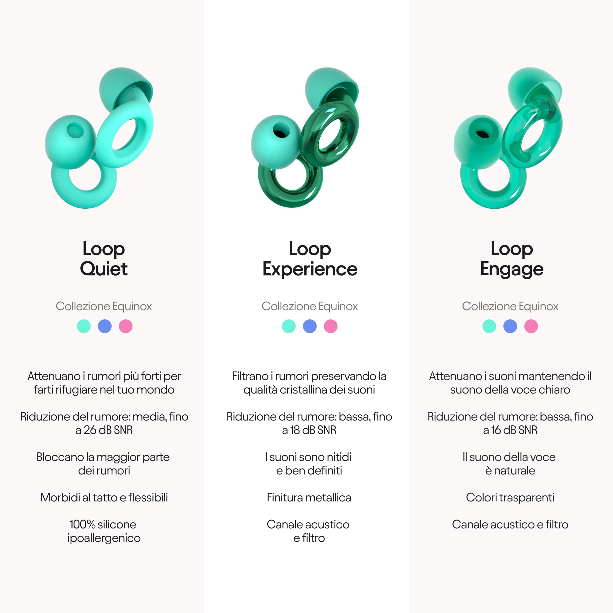 Loop Experience Equinox | Tappi antirumore ad alta fedeltà riutilizzabili | Protezione dell’udito di alta qualità | Perfetti per musica ed eventi | Regolabili | Riduzione del rumore 18 dB SNR