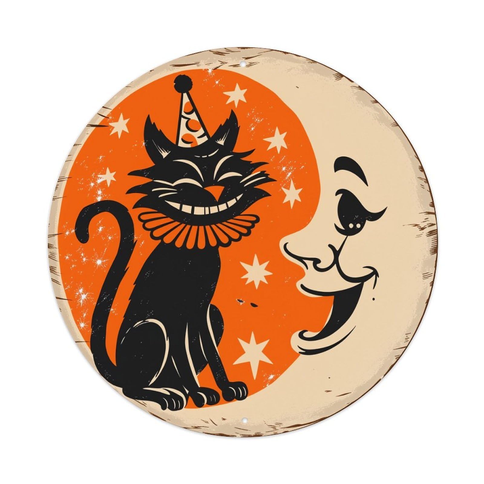 Black Cat Party Moon Stars Metal Tin Sign Plaque