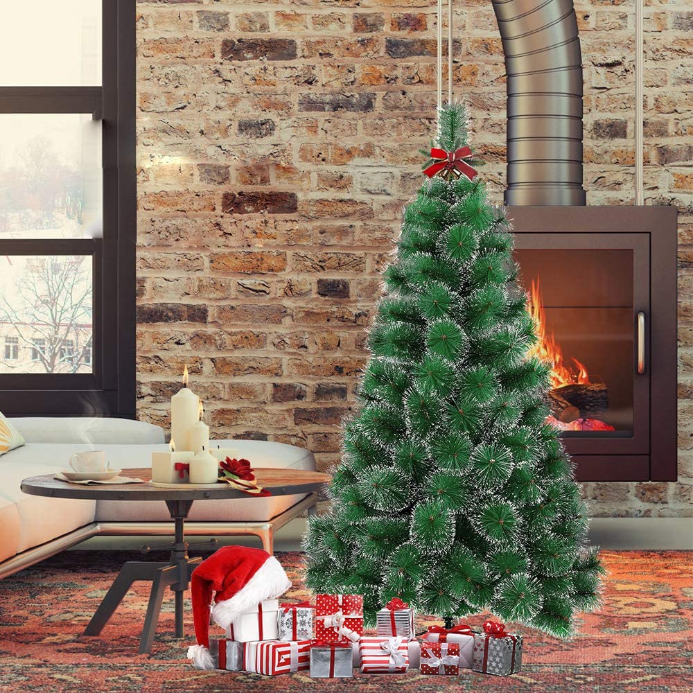 GREATOYAR Árbol de Navidad, Árbol de Navidad Artificial, Material PVC Aguja de Pino, Hogar Salón Oficina, Decoración para Navidad, con Soporte de Metálico, Fácil Montaje, Altura 180cm, Pino con Nieve