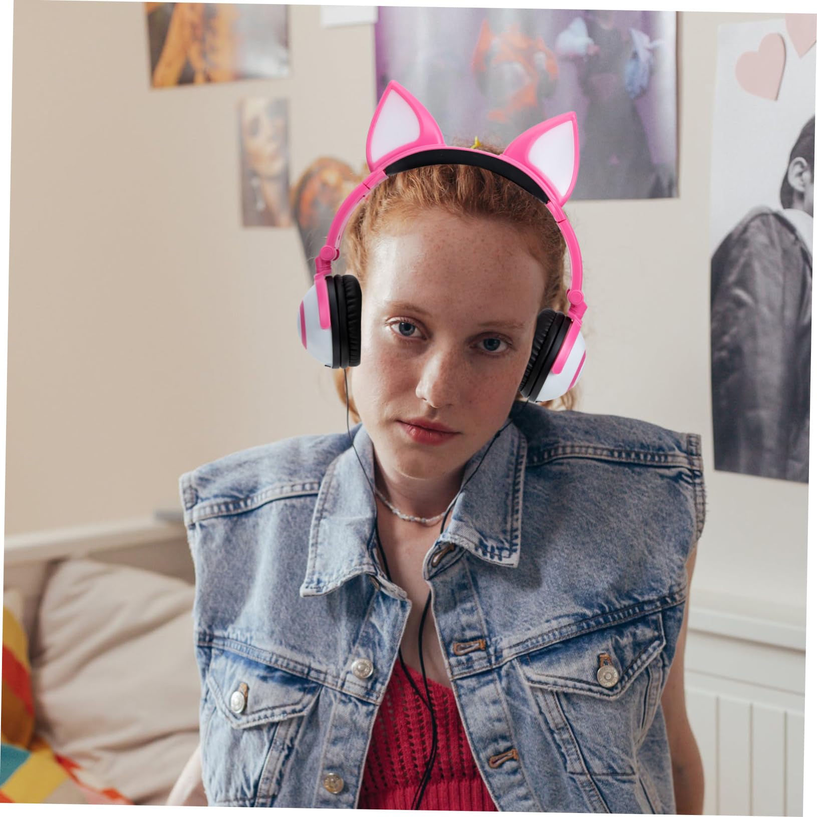 DOITOOL Cuffie On-ear a Orecchie di Gatto Rosa per Bambini | Pvc, Jack 3, 5mm Spinotto Dritto, Driver 40mm e Batteria a Bottone da 180 Mah
