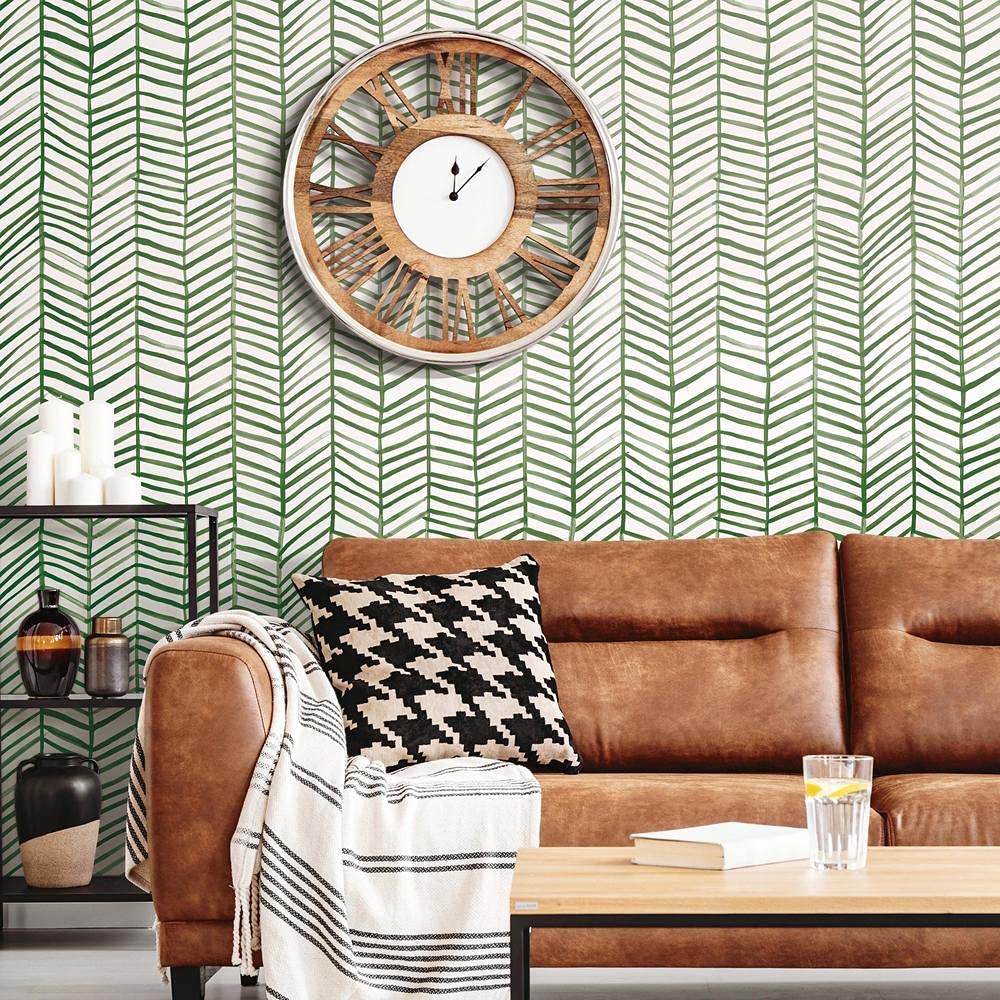 RoomMates RMK11632WP Cat Coquillette Herringbone Green and White Peel and Stick Wallpaper, 52.1 x 502.9 cm - Image 3