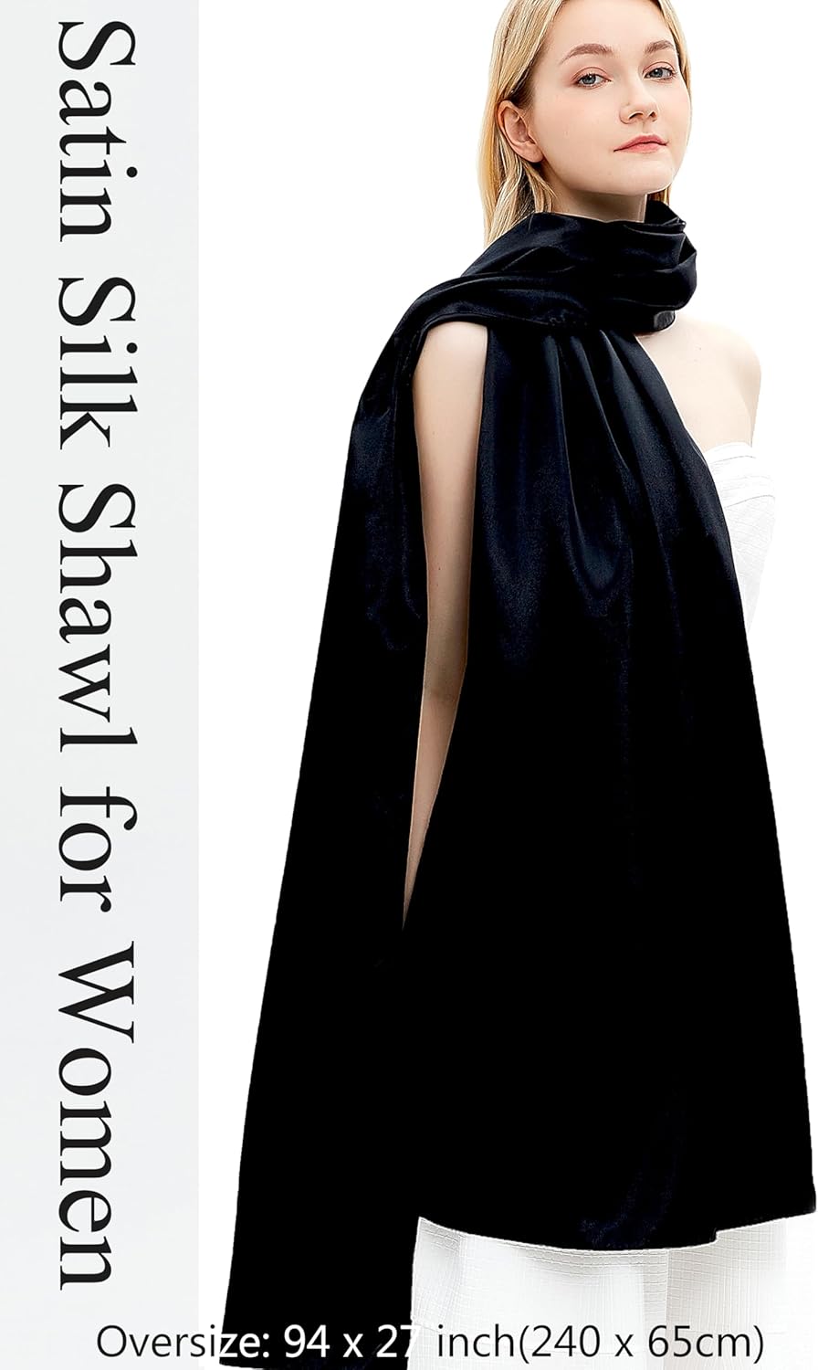 Gragengs Shawls and Wraps for Women Evening Dresses Satin Scarf Extra Long Wedding Bridal Party Bright Stole - Image 3